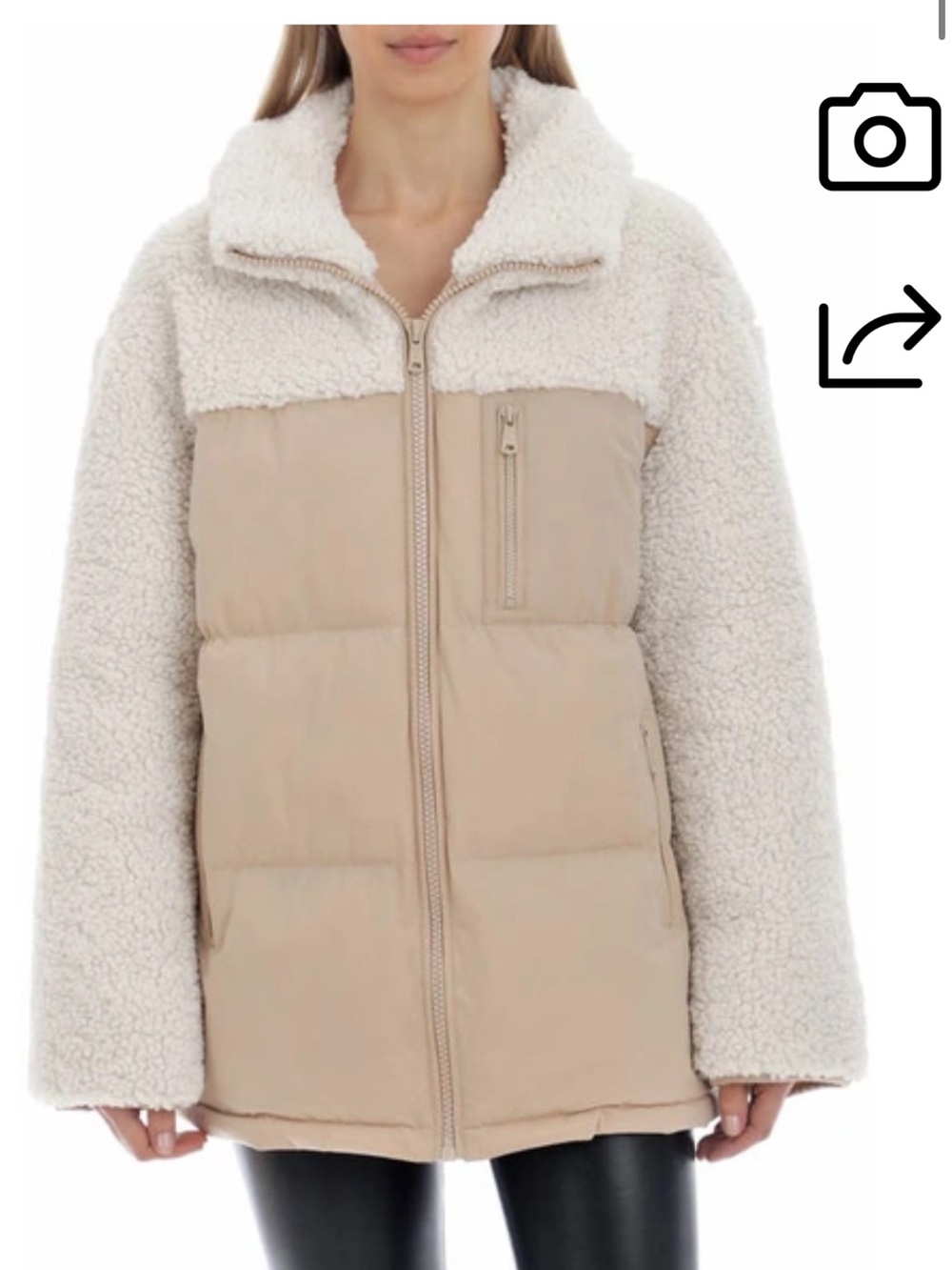 Avec Les Filles Two-Tone Cream Sherpa & Tan Puffer Jacket